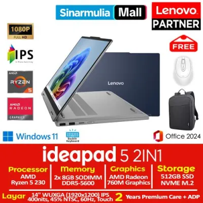 Lenovo Ideapad 5 2IN1 Ryzen 5 230 512GB SSD 16GB WUXGA IPS Touch Win11+OHS