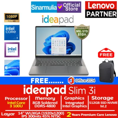Lenovo Ideapad Slim 3i Core 3 100U 512GB SSD 8GB IPS WUXGA Win11+OHS