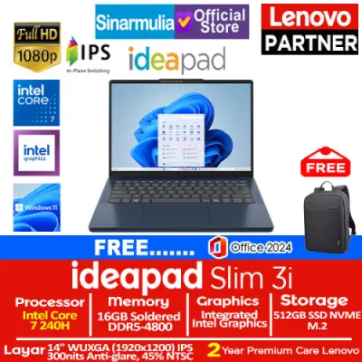 Lenovo Ideapad Slim 3i Core 7 240H 512GB SSD 16GB WUXGA IPS Win11+OHS