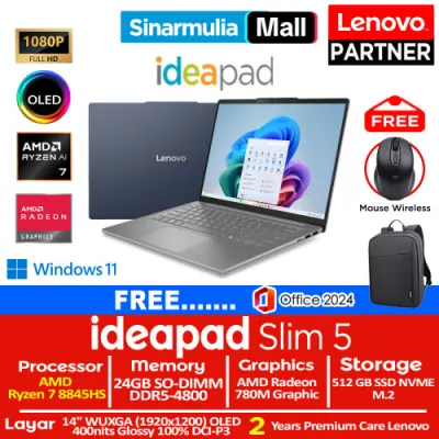 Lenovo Ideapad Slim 5 Ryzen 7 8845HS 512GB SSD 24GB WUXGA OLED 100%sRGB Win11+OHS