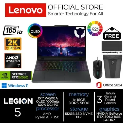Lenovo Legion 5 Ryzen AI 7 350 RTX5060 512GB SSD 16GB WQXGA OLED 100%sRGB 165Hz Win11+OHS