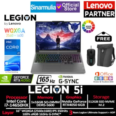 Lenovo Legion 5i i7-14650HX RTX4050 512GB SSD 16GB WQXGA 100%sRGB 165Hz Win11+OHS