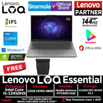 Lenovo LOQ Essential i5-12450HX RTX3050 512GB SSD 12GB IPS 100%sRGB 144Hz Win11+OHS