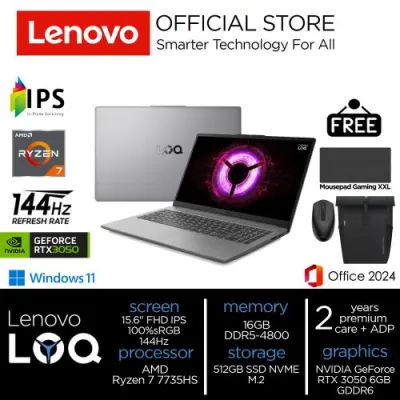Lenovo LOQ Essential Ryzen 7 7735HS RTX3050 512GB SSD 16GB IPS 100%sRGB 144Hz Win11+OHS