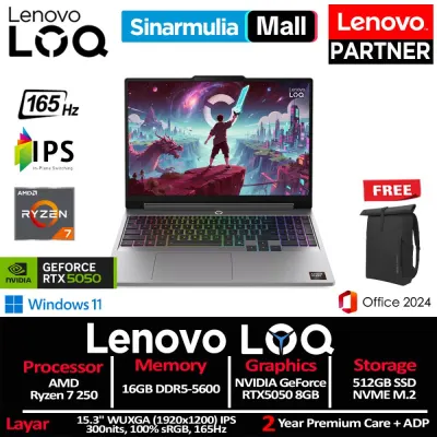 Lenovo LOQ Gaming Ryzen 7 250 RTX5050 512GB SSD 16GB WUXGA IPS 100%sRGB 165Hz Win11+OHS