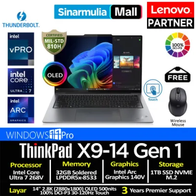 Lenovo ThinkPad X9-14 Gen 1 Aura Edition Ultra 7 268V 1TB SSD 32GB 2.8K OLED 100%sRGB 120Hz Touch Win11Pro
