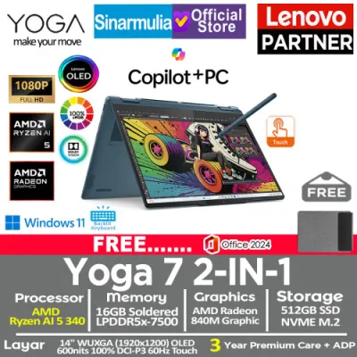 Lenovo Yoga 7 2IN1 Ryzen AI 5 340 512GB SSD 16GB OLED WUXGA 100%sRGB Copilot+ Touch Win11+OHS