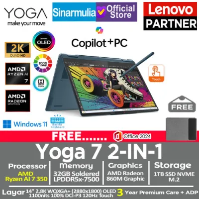 Lenovo Yoga 7 2IN1 Ryzen AI 7 350 1TB SSD 32GB OLED 2.8K WQXGA+ 100%sRGB Copilot+ Touch Win11+OHS
