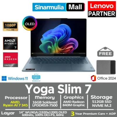 Lenovo Yoga Slim 7i Ryzen AI 7 345 512GB SSD 16GB WUXGA OLED 100%sRGB Win11+OHS