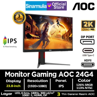 Monitor LED Gaming AOC 24G4 23.8" IPS 180Hz 0.5ms 100%sRGB