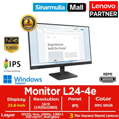 Monitor LED Lenovo L24-4e 23.8 IPS 100Hz HDMI VGA 99%sRGB Eye Caring