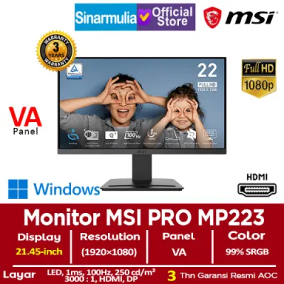 Monitor LED MSI PRO MP223 E2 21.45" FHD VA 100Hz 1ms 99%sRGB