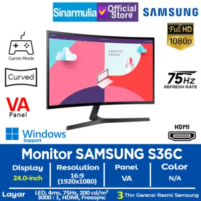 Monitor LED Samsung 24" Essential Curved S36C VA 75Hz