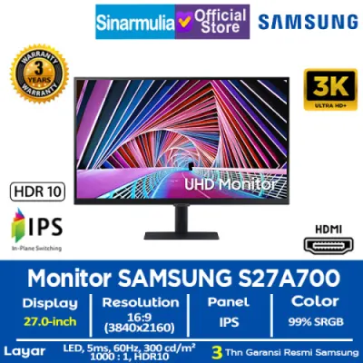 Monitor LED Samsung 27" S27A700 S3 3K UHD High Resolution IPS 99%sRGB HDR