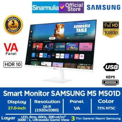 Monitor LED Samsung 27" Smart Monitor S27DM501 M5 M501D FHD VA HDR Ultrawide HDMI