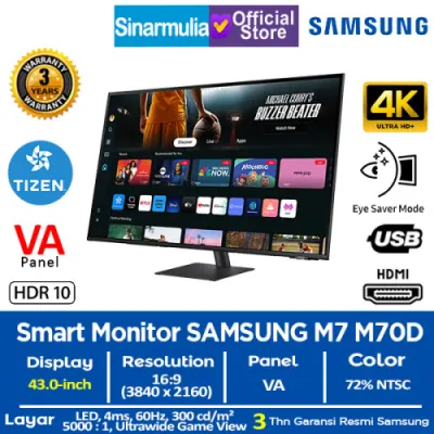 Monitor LED Samsung 43" Smart Monitor S43DM702 M7 M70D UHD VA HDR Ultrawide HDMI