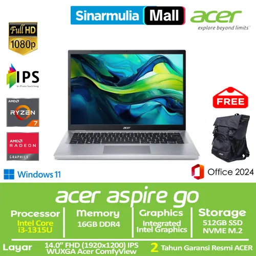 ACER Aspire Go 14 AG14-72P i3-1315U 512GB SSD 16GB IPS WUXGA Win11+OHS1