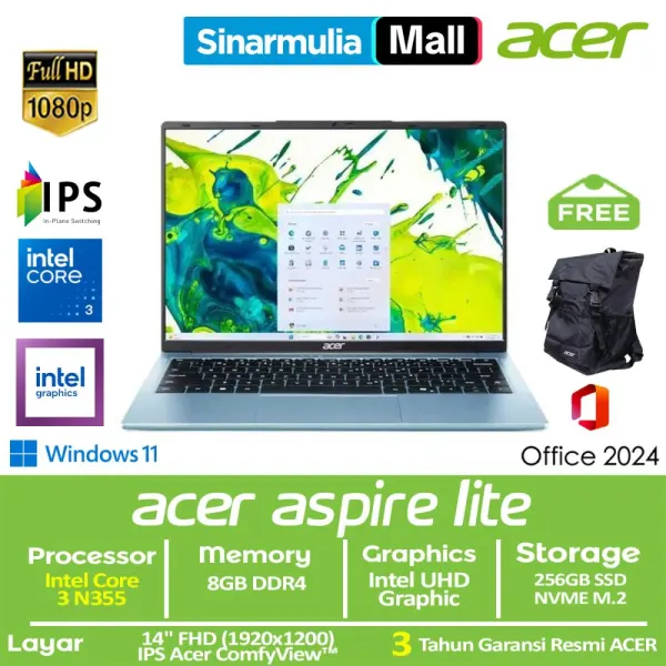 ACER Aspire Lite 14 AL14-37P Core 3 N355 256GB SSD 8GB FHD IPS Win11+OHS - foto 1