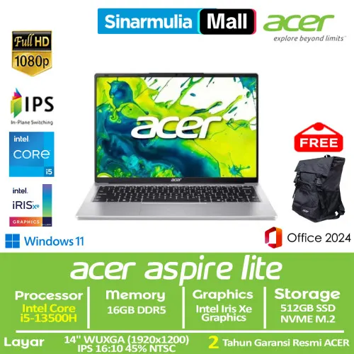 ACER Aspire Lite AL14-71P i5-13500H 512GB SSD 16GB WUXGA IPS Win11+OHS5