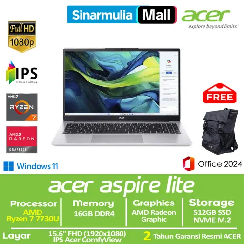 ACER Aspire Lite AL15-42P Ryzen 7 7730U 512GB SSD 16GB FHD IPS Win11+OHS2