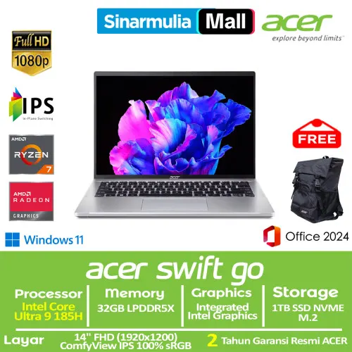 ACER Swift Go 14 SFG14-73T Ultra 9 185H 1TB SSD 32GB IPS 100%sRGB Touch Win11+OHS1