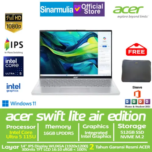 ACER Swift Lite 14 Air Edition SFL14-54M Ultra 5 115U 512GB SSD 16GB WUXGA IPS Win11+OHS9