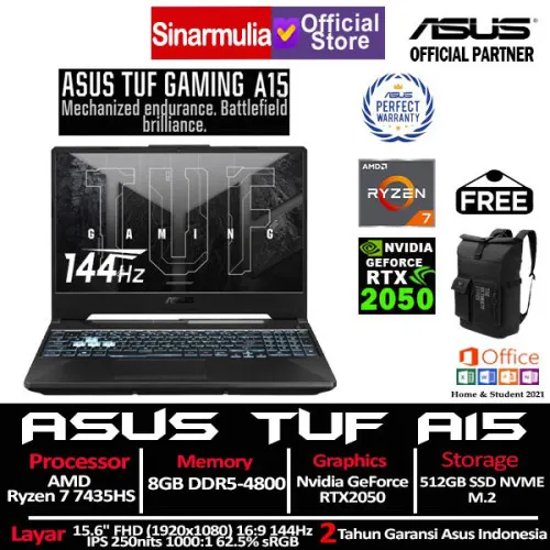 ASUS TUF Gaming A15 FA506NFR Ryzen 7 7435HS RTX2050 512GB SSD 8GB IPS 144Hz Win11+OHS6