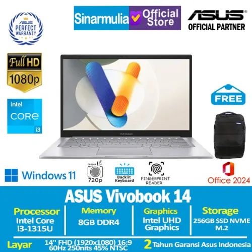 ASUS Vivobook 14 A1404VA i3-1315U 256GB SSD 8GB FHD Win11+OHS1
