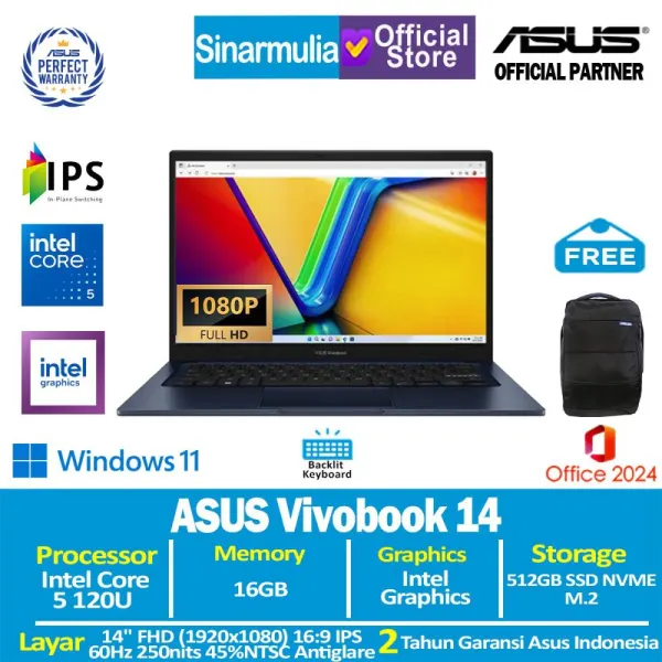ASUS Vivobook 14 A1404VAP Core 5 120U 512GB SSD 16GB IPS Win11+OHS - foto 1