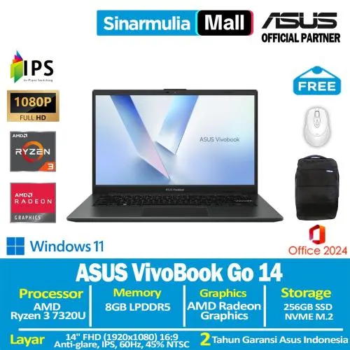 ASUS Vivobook 14 E1404FA Ryzen 3 7320U 256GB SSD 8GB FHD IPS Win11+OHS1