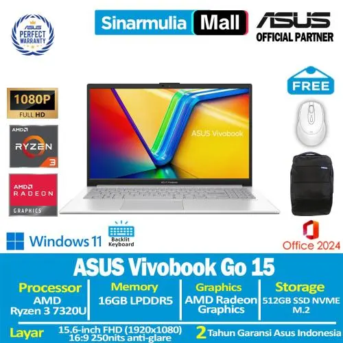 ASUS Vivobook Go 15 OLED E1504FA Ryzen 3 7320U 512GB SSD 16GB IPS Win11+OHS1