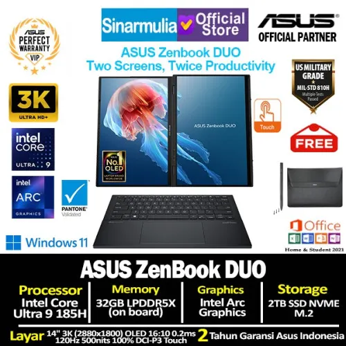 ASUS Zenbook DUO UX8406MA Intel Ultra 9 185H 2TB SSD 32GB ARC 3K OLED 120Hz Touch Win11+OHS1