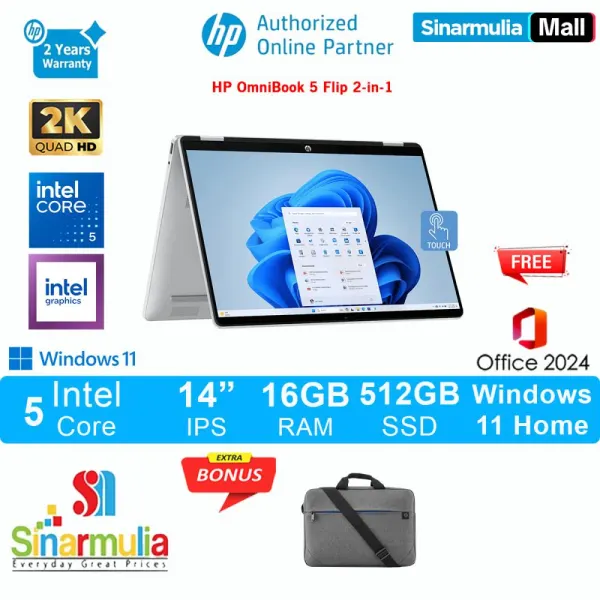 HP OmniBook 5 Flip 2IN1 Core 5 120U 512GB SSD 16GB 2K IPS Win11+OHS - fp0558TU - foto 1