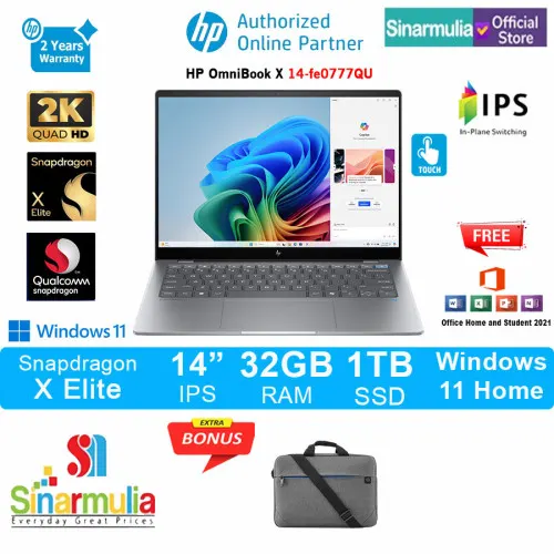 HP OmniBook X 14-fe0777QU Snapdragon X Elite 1TB SSD 32GB 2.2K IPS Touch Win11+OHS7