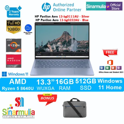 HP Pavilion Aero 13-bg0111AU/bg0222AU Ryzen 5 8640U 512GB SSD 16GB WUXGA IPS Win11+OHS1