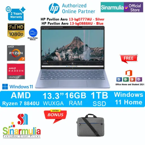 HP Pavilion Aero 13-bg0777AU/bg0888AU Ryzen 7 8840U 1TB SSD 16GB WUXGA IPS Win11+OHS1