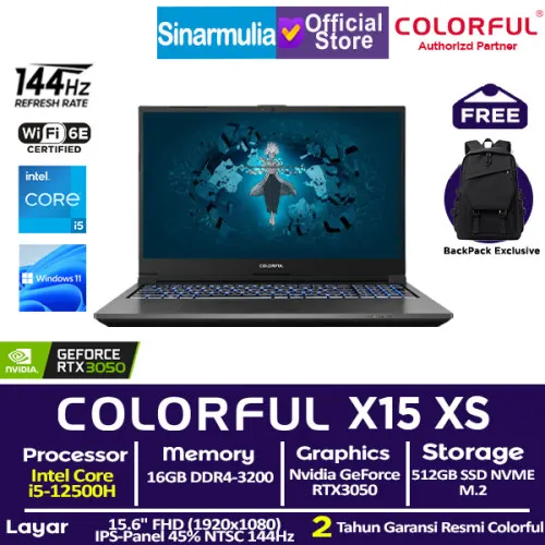 Laptop Gaming COLORFUL X15 XS i5-12500H RTX3050 512GB SSD 16GB 144Hz IPS Win11+OHS7