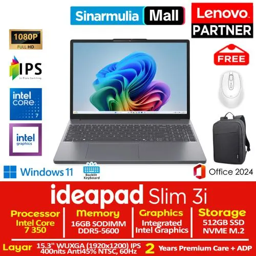 Lenovo Ideapad Slim 3i Core 7 350 512GB SSD 16GB WUXGA IPS Win11+OHS1