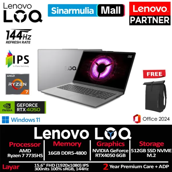 Lenovo LOQ Essential Ryzen 7 7735HS RTX4050 512GB SSD 16GB IPS 100%sRGB 144Hz Win11+OHS - foto 1