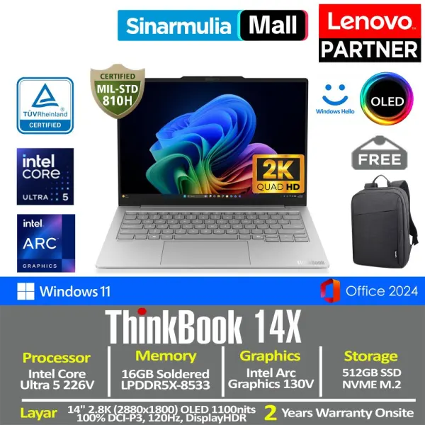 Lenovo ThinkBook 14x Ultra 5 226V 512GB SSD 16GB 2.8K OLED 100%sRGB 120Hz Win11+OHS - foto 1