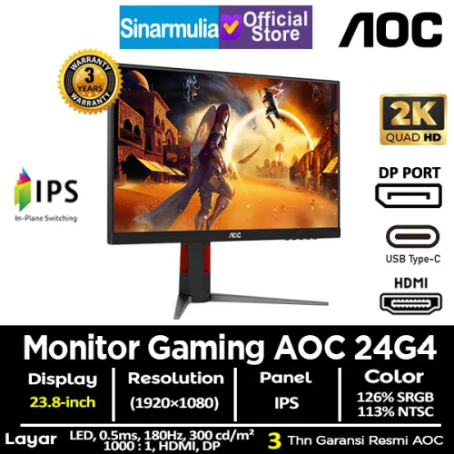 Monitor LED Gaming AOC 24G4 23.8" IPS 180Hz 0.5ms 100%sRGB1