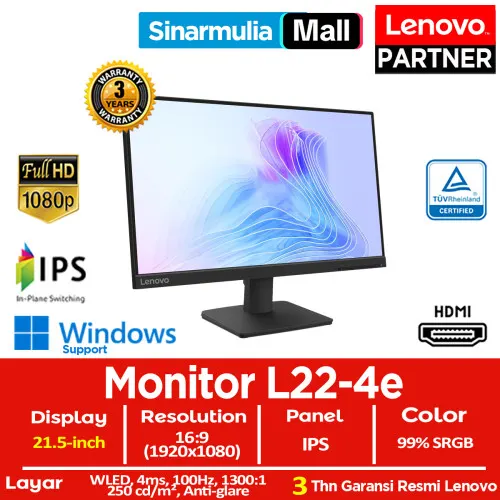 Monitor Lenovo LED L22-4e 21.5" 100Hz IPS HDMI 99%sRGB Eyesafe Display3