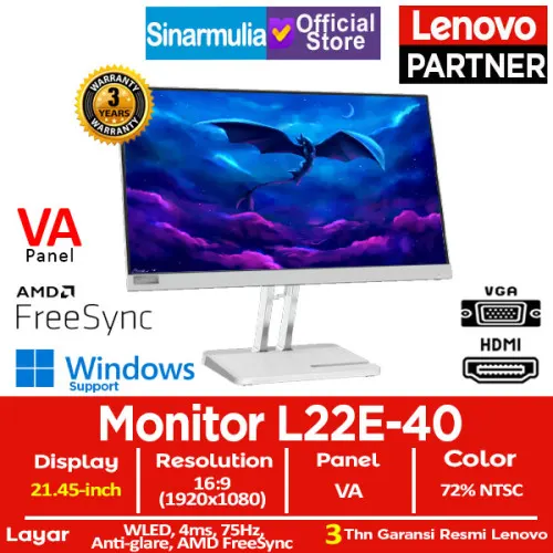 Monitor Lenovo LED L22e-40 21.45" 75Hz VA HDMI Eyesafe Display1