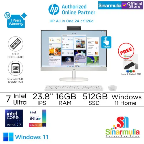 PC AIO HP 24-cr1126d Intel Ultra 7 155U 512GB SSD 16GB Iris Xe FHD Touch Win11+OHS1