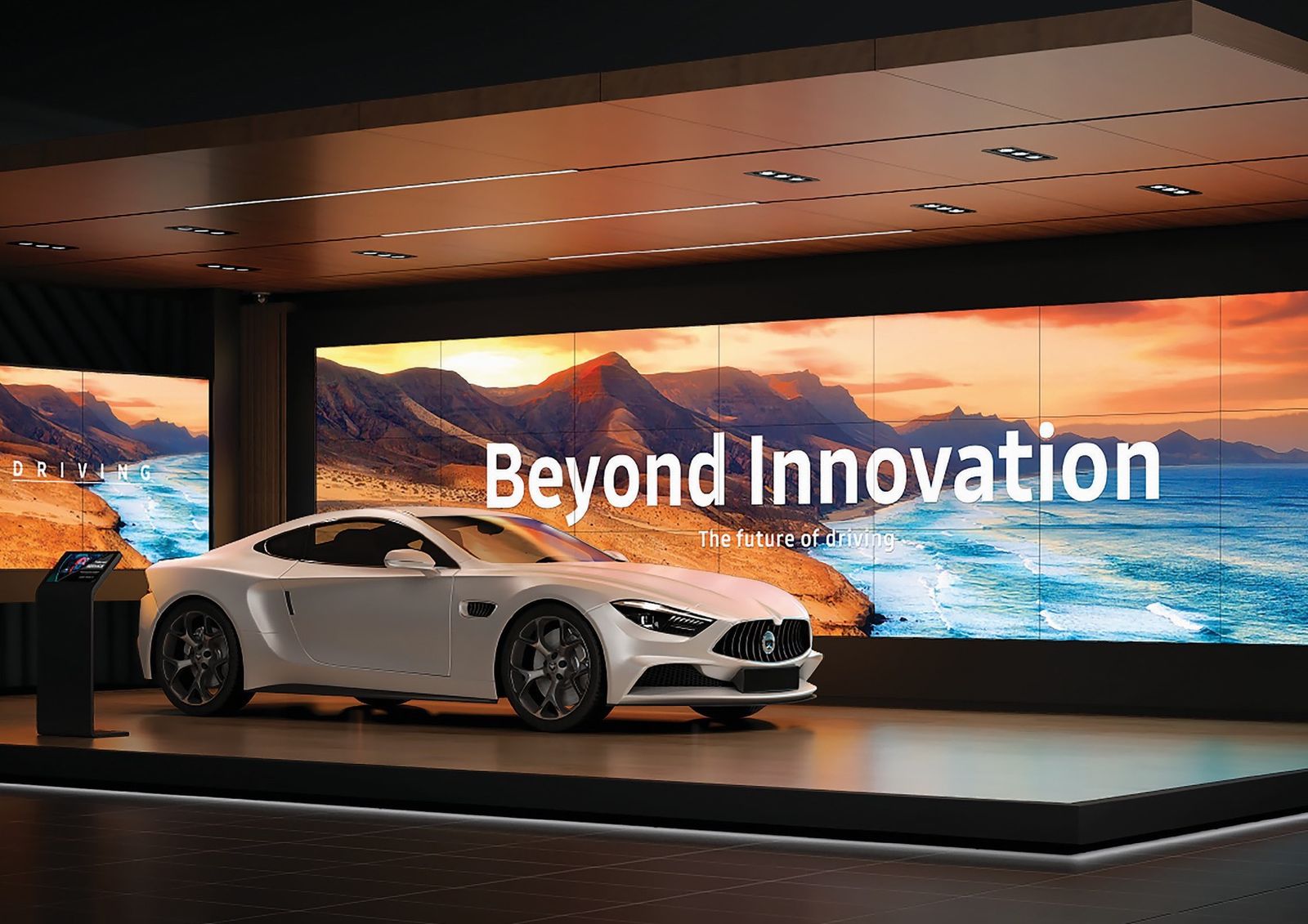 Samsung Video Wall di showroom menampilkan visual raksasa
